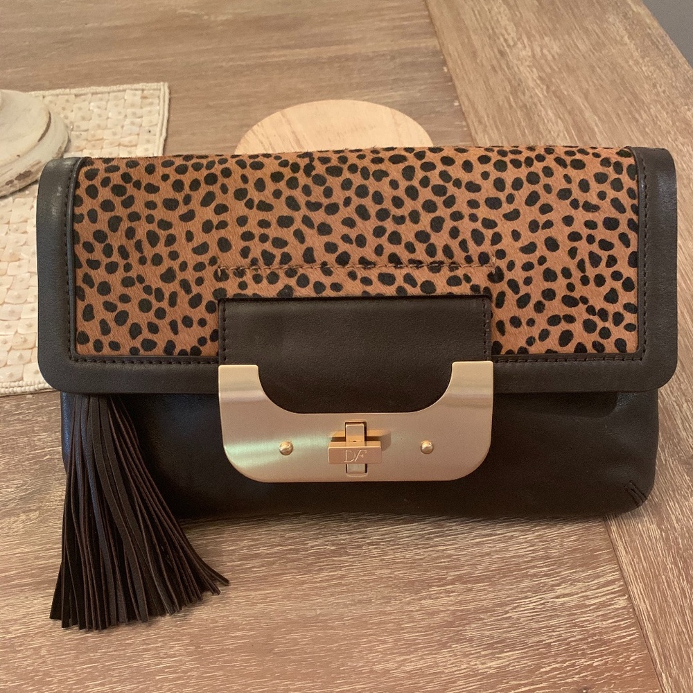 DIANE VON FURSTENBERG Leopard Calf Hair Bag Clutch